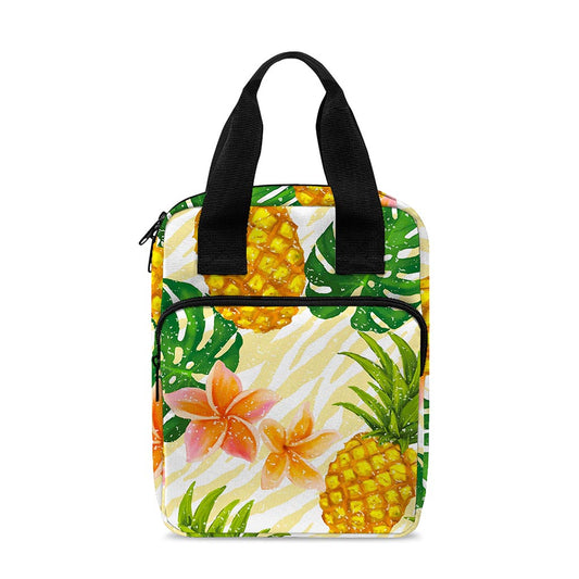 Beige Zebra Pineapple Pattern Print Bible Tote Bag