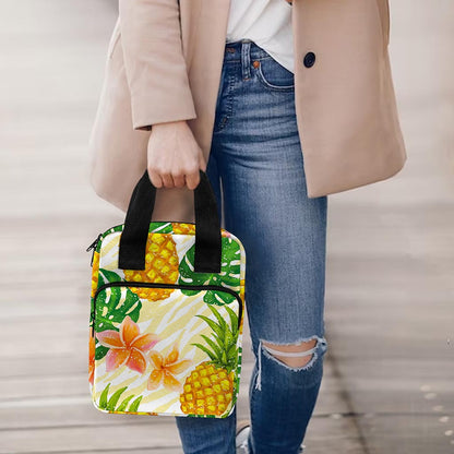 Beige Zebra Pineapple Pattern Print Bible Tote Bag