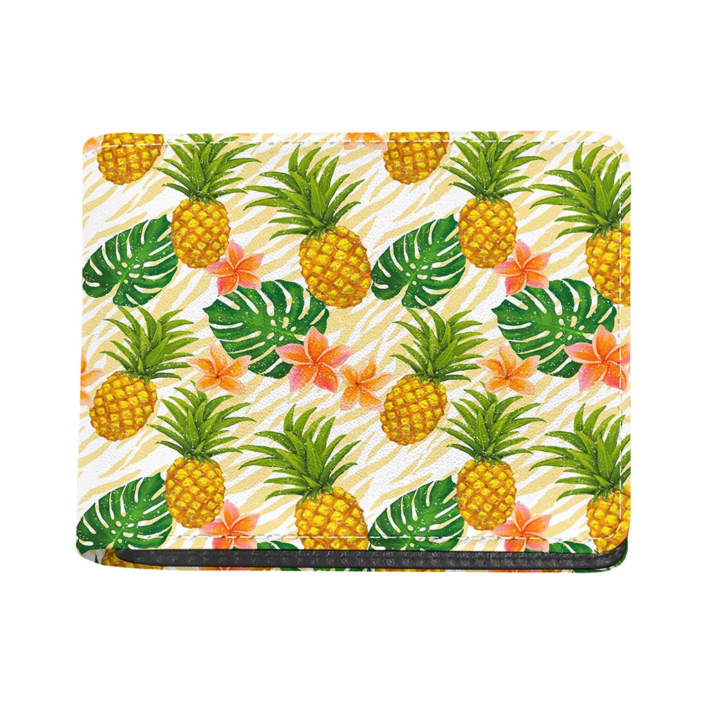 Beige Zebra Pineapple Pattern Print Bifold Wallet