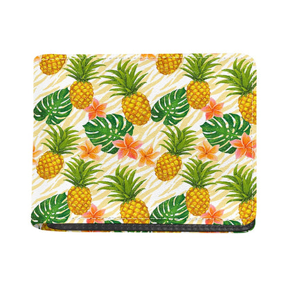 Beige Zebra Pineapple Pattern Print Bifold Wallet