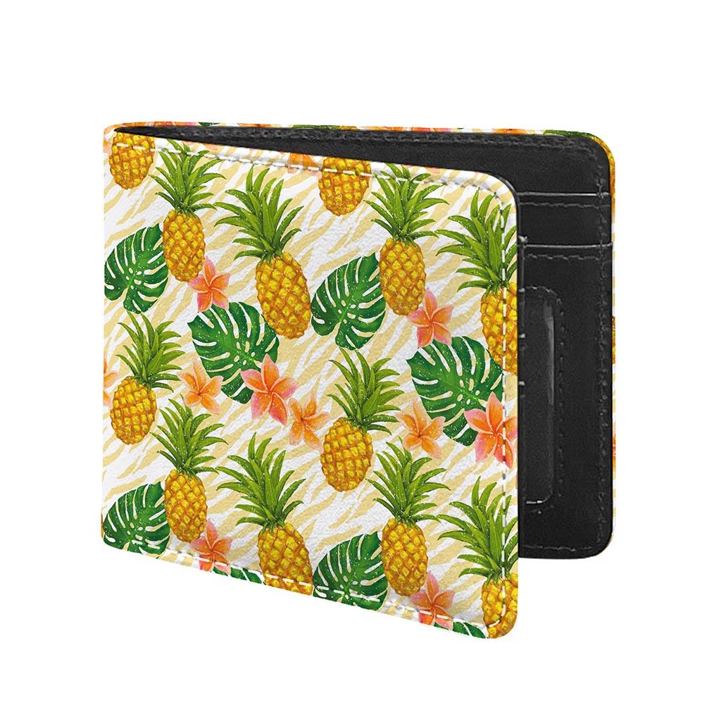 Beige Zebra Pineapple Pattern Print Bifold Wallet