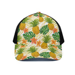 Beige Zebra Pineapple Pattern Print Black Mesh Trucker Cap