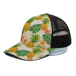 Beige Zebra Pineapple Pattern Print Black Mesh Trucker Cap