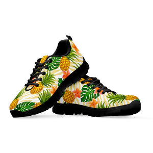 Beige Zebra Pineapple Pattern Print Black Running Shoes