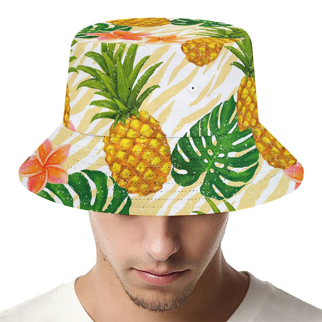 Beige Zebra Pineapple Pattern Print Bucket Hat
