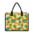 Beige Zebra Pineapple Pattern Print Canvas Tote Bag