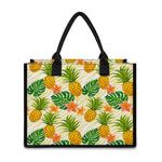 Beige Zebra Pineapple Pattern Print Canvas Tote Bag