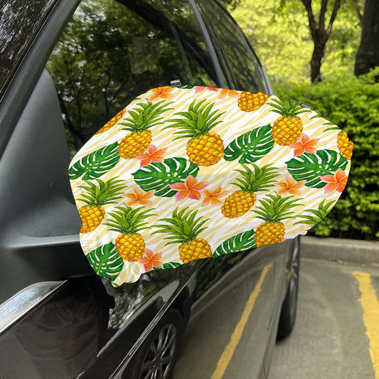 Beige Zebra Pineapple Pattern Print Car Side Mirror Covers