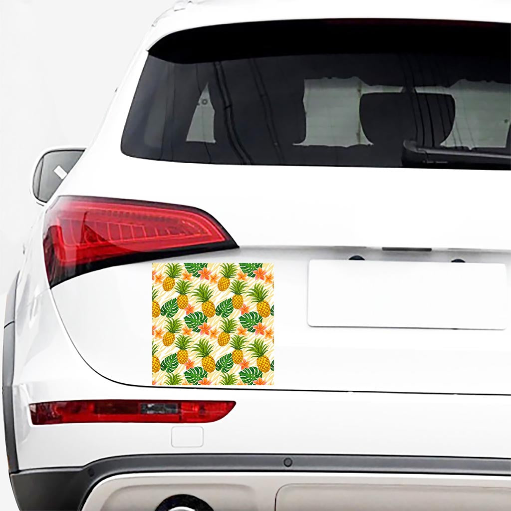 Beige Zebra Pineapple Pattern Print Car Sticker