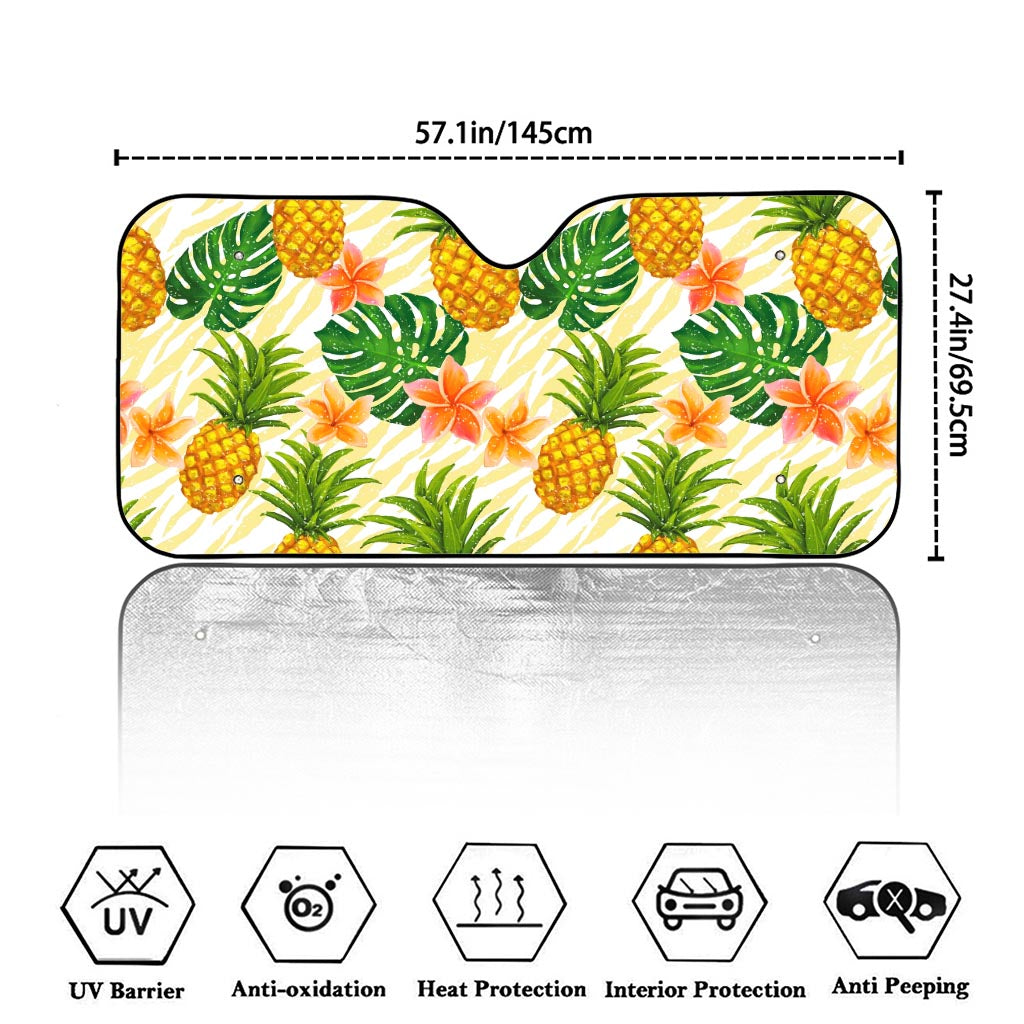 Beige Zebra Pineapple Pattern Print Car Windshield Sun Shade