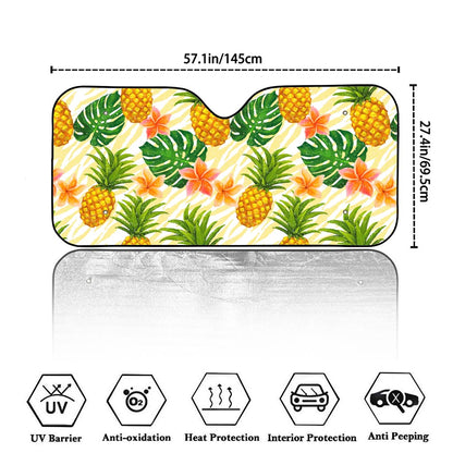 Beige Zebra Pineapple Pattern Print Car Windshield Sun Shade