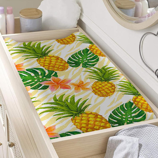 Beige Zebra Pineapple Pattern Print Changing Pad Cover