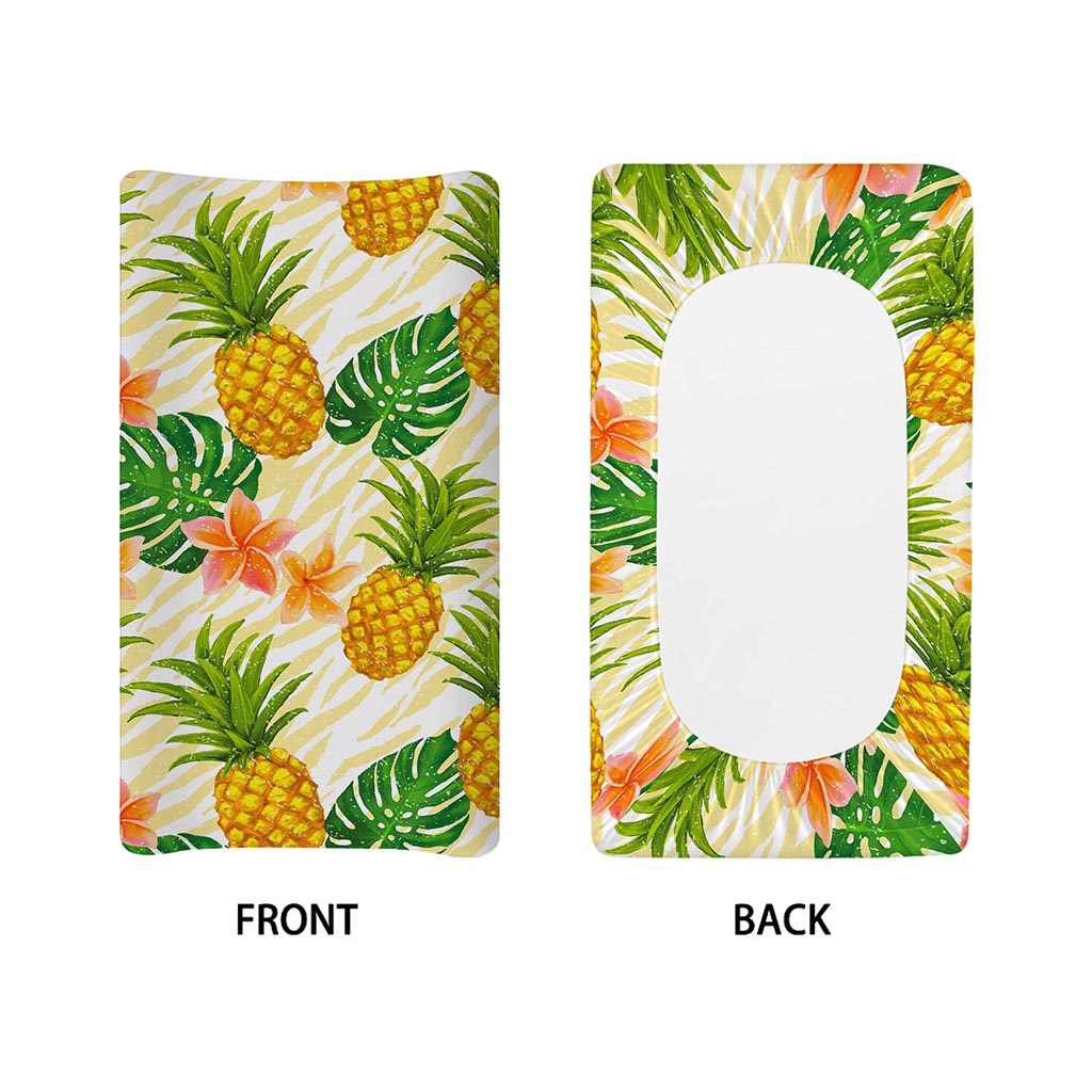 Beige Zebra Pineapple Pattern Print Changing Pad Cover