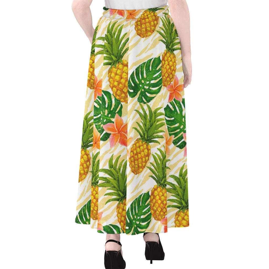 Beige Zebra Pineapple Pattern Print Chiffon Maxi Skirt