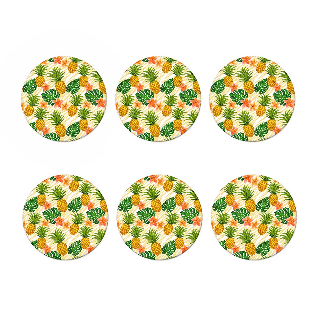 Beige Zebra Pineapple Pattern Print Coaster Set