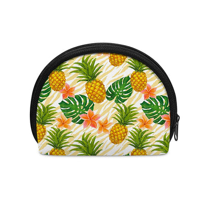 Beige Zebra Pineapple Pattern Print Coin Purse