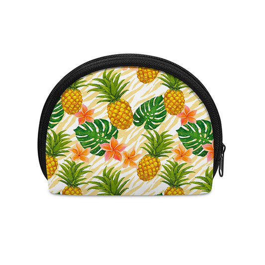 Beige Zebra Pineapple Pattern Print Coin Purse