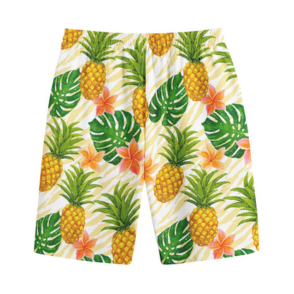 Beige Zebra Pineapple Pattern Print Cotton Shorts
