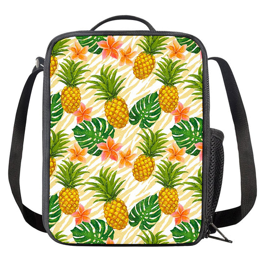 Beige Zebra Pineapple Pattern Print Crossbody Lunch Bag