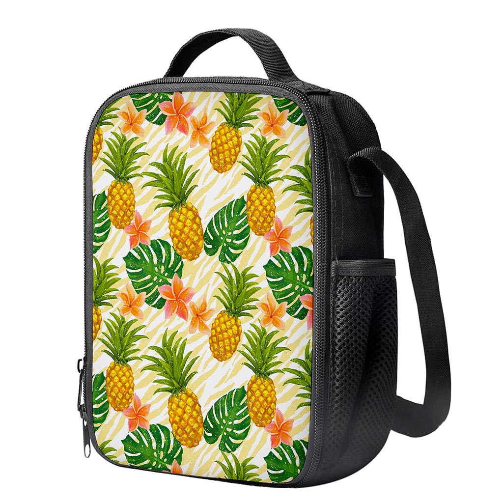 Beige Zebra Pineapple Pattern Print Crossbody Lunch Bag