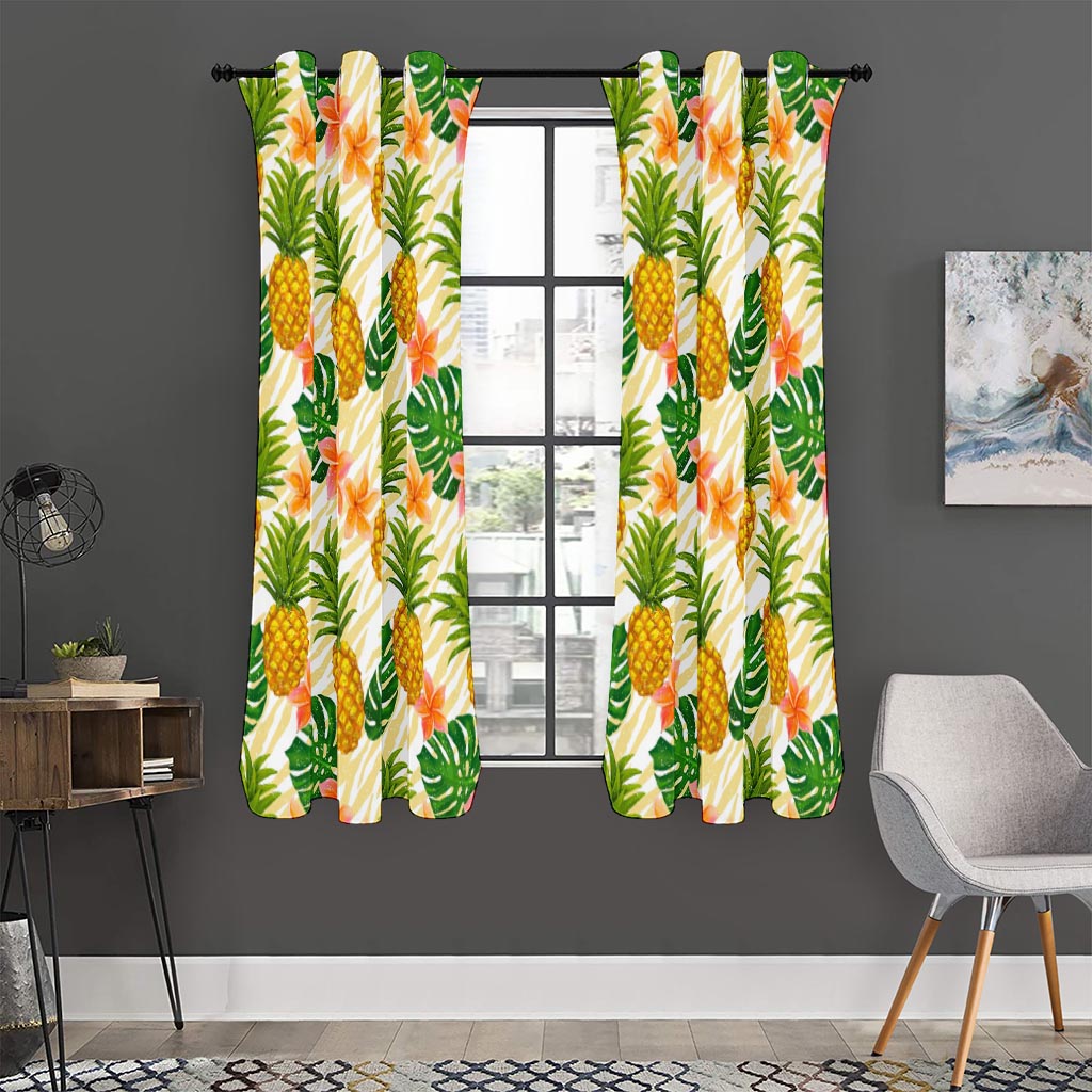 Beige Zebra Pineapple Pattern Print Curtain