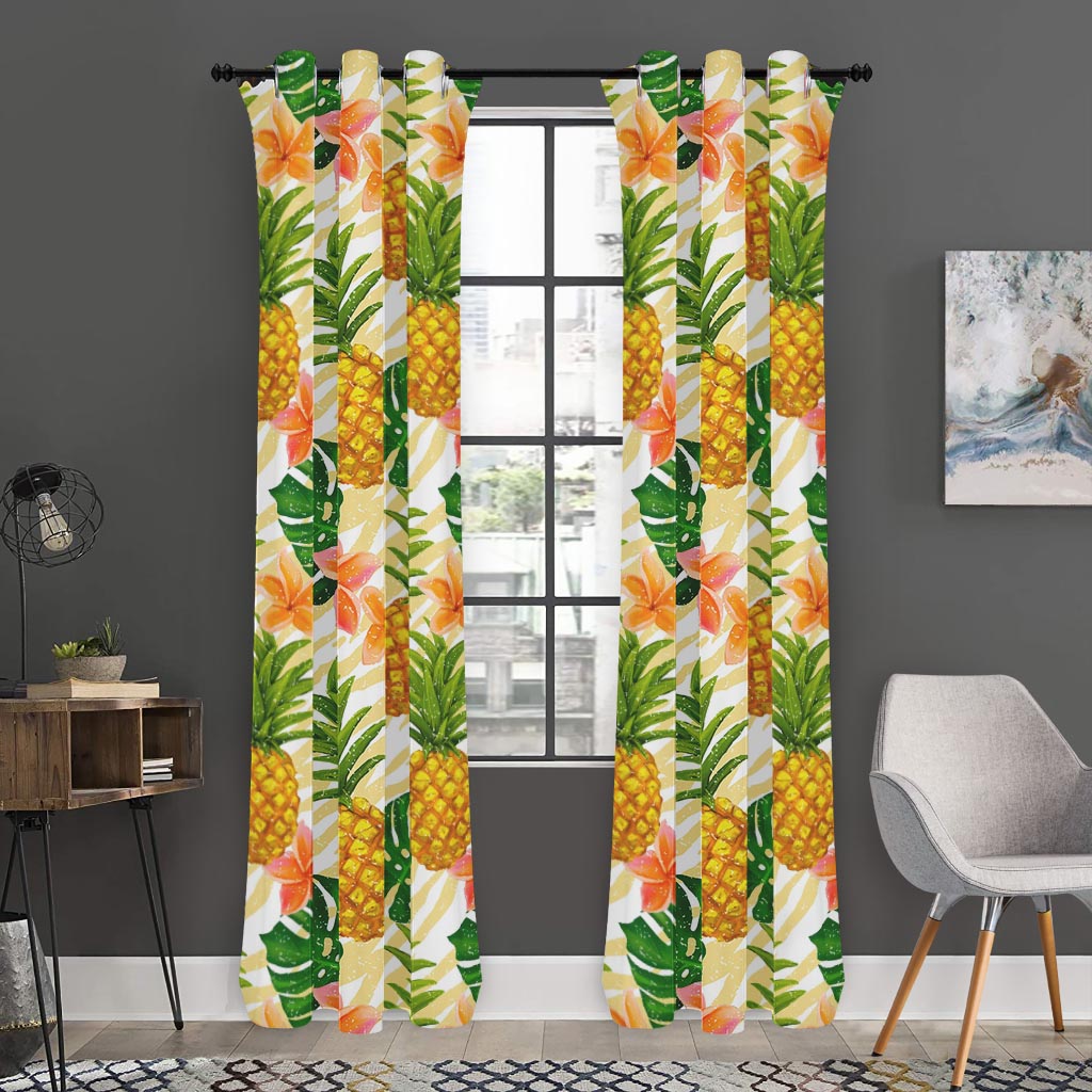 Beige Zebra Pineapple Pattern Print Curtain