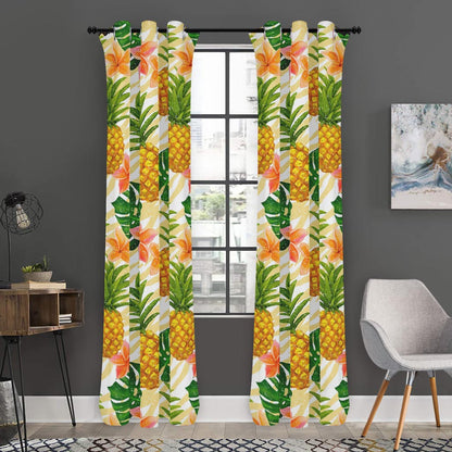 Beige Zebra Pineapple Pattern Print Curtain