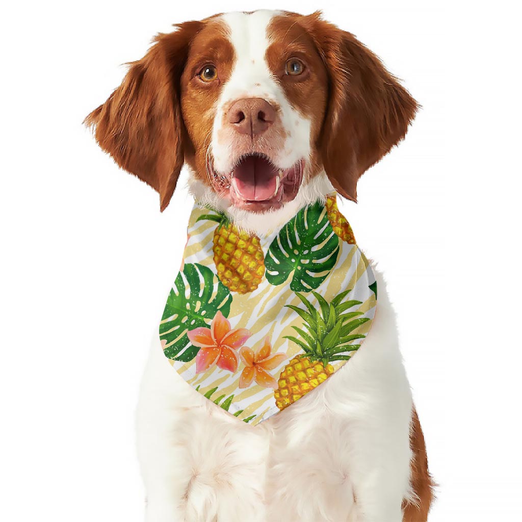 Beige Zebra Pineapple Pattern Print Dog Bandana