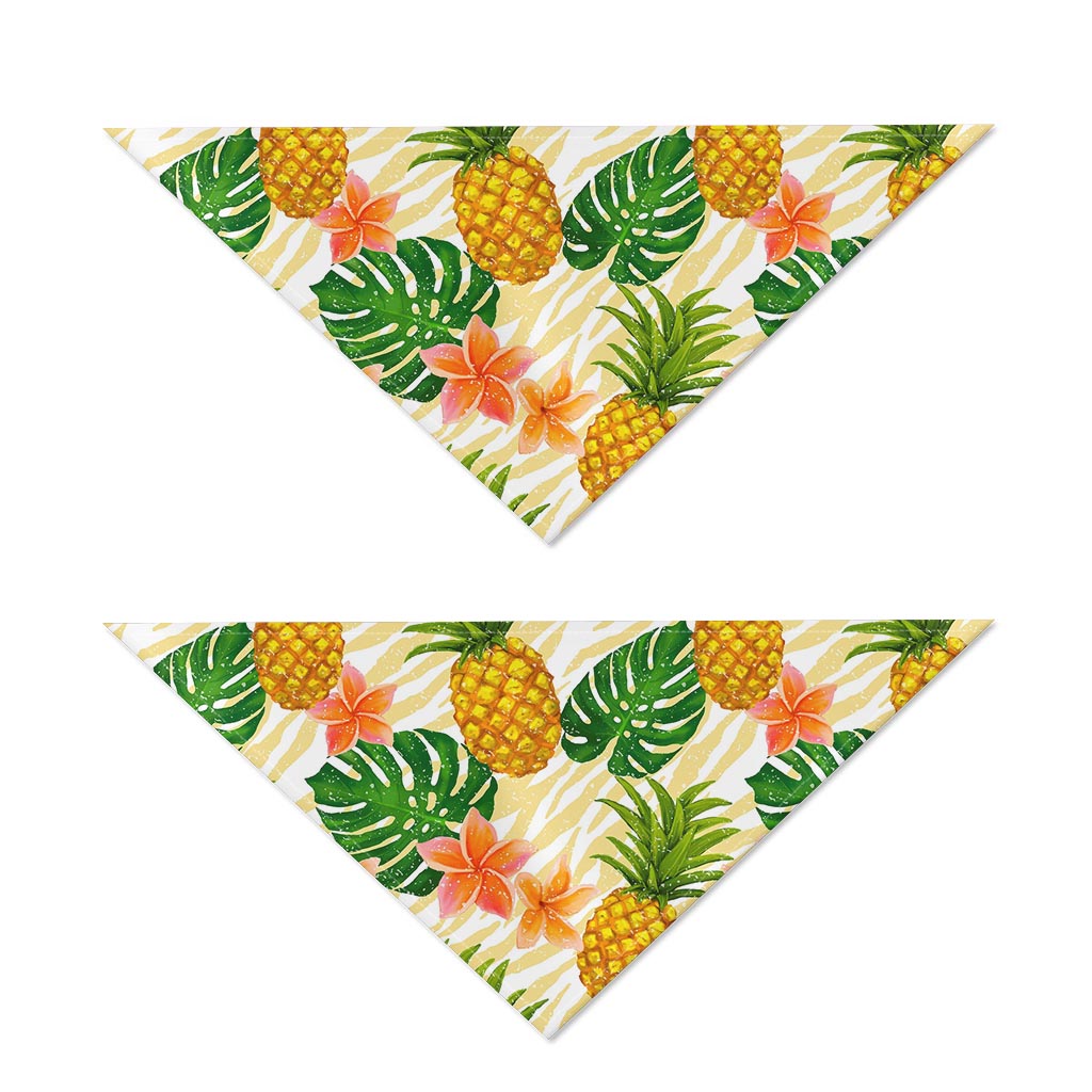 Beige Zebra Pineapple Pattern Print Dog Bandana