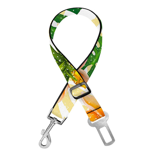 Beige Zebra Pineapple Pattern Print Dog Seat Belt
