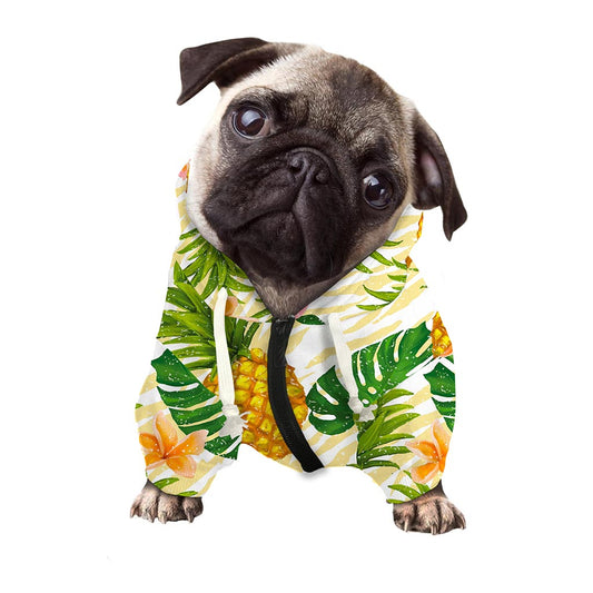 Beige Zebra Pineapple Pattern Print Dog Zip Up Hoodie