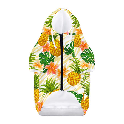 Beige Zebra Pineapple Pattern Print Dog Zip Up Hoodie