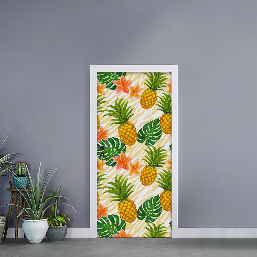 Beige Zebra Pineapple Pattern Print Door Sticker