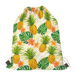 Beige Zebra Pineapple Pattern Print Drawstring Bag