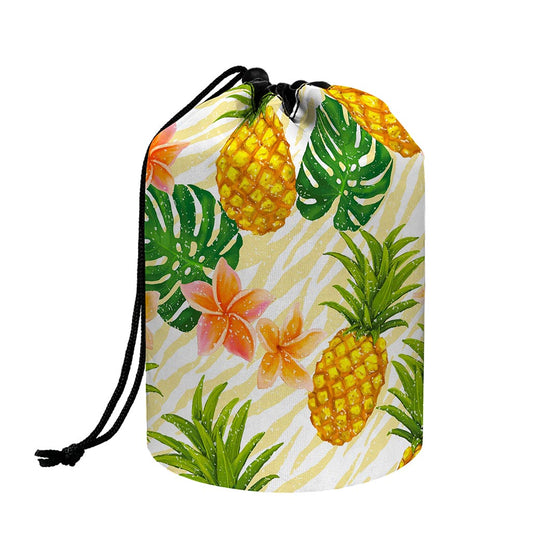 Beige Zebra Pineapple Pattern Print Drawstring Makeup Bag