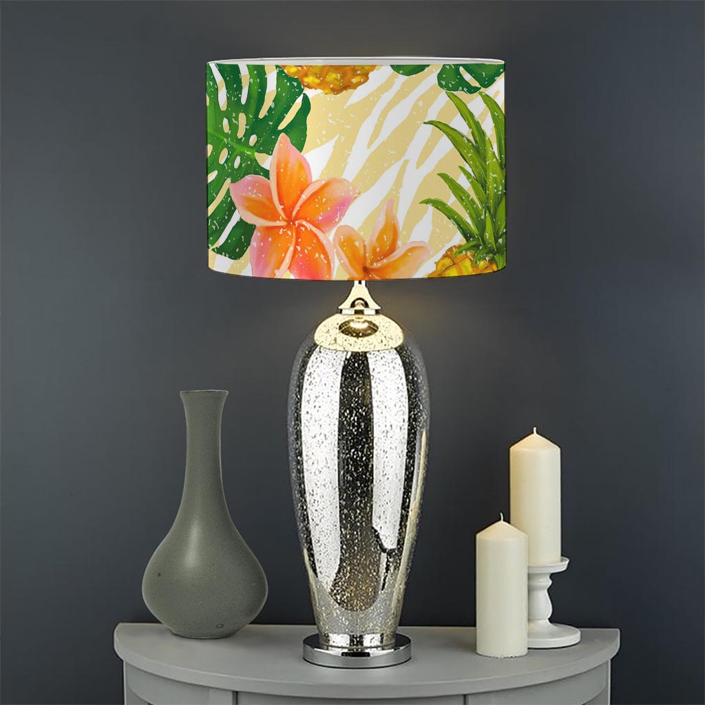 Beige Zebra Pineapple Pattern Print Drum Lamp Shade