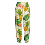 Beige Zebra Pineapple Pattern Print Fleece Lined Knit Pants