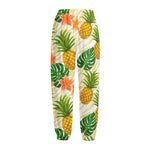 Beige Zebra Pineapple Pattern Print Fleece Lined Knit Pants