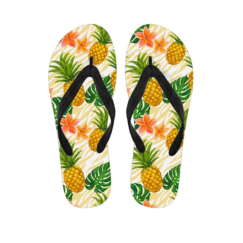 Beige Zebra Pineapple Pattern Print Flip Flops