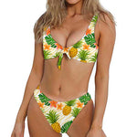 Beige Zebra Pineapple Pattern Print Front Bow Tie Bikini