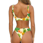 Beige Zebra Pineapple Pattern Print Front Bow Tie Bikini