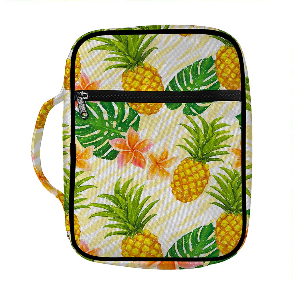 Beige Zebra Pineapple Pattern Print Front Pocket Bible Bag