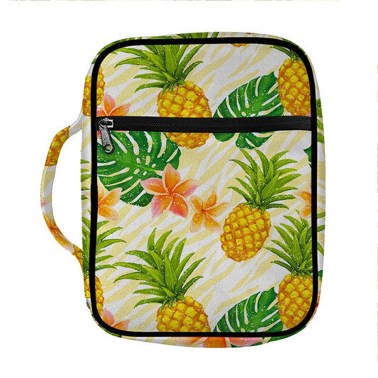 Beige Zebra Pineapple Pattern Print Front Pocket Bible Bag