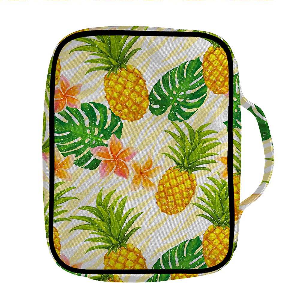 Beige Zebra Pineapple Pattern Print Front Pocket Bible Bag