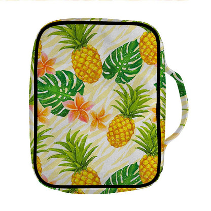 Beige Zebra Pineapple Pattern Print Front Pocket Bible Bag