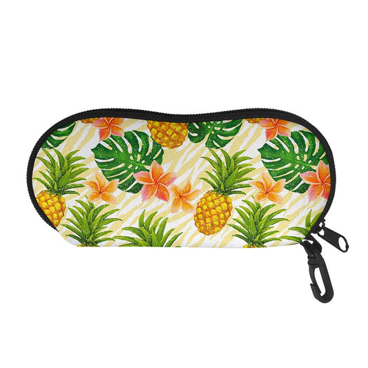 Beige Zebra Pineapple Pattern Print Glasses Case