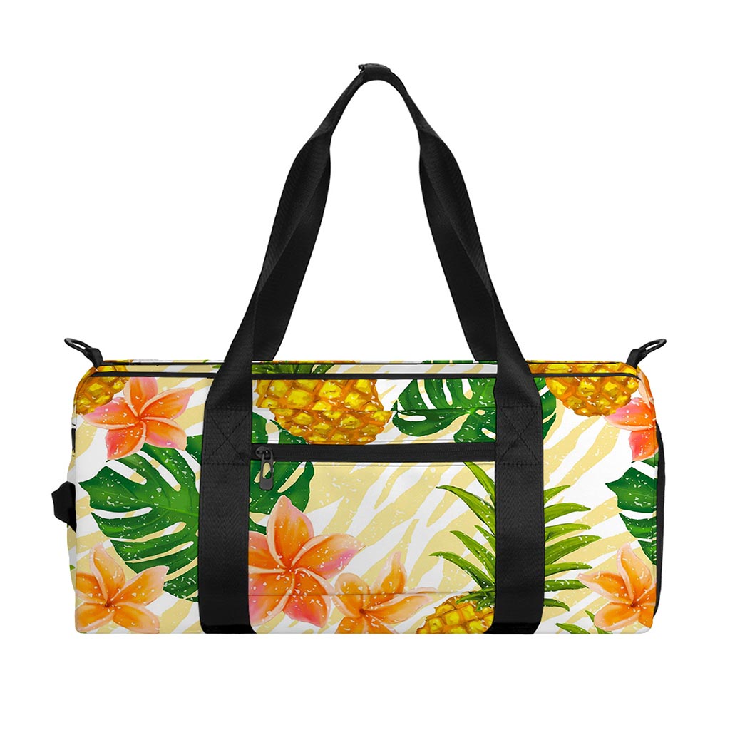 Beige Zebra Pineapple Pattern Print Gym Bag