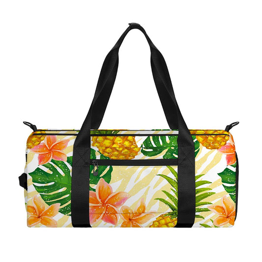 Beige Zebra Pineapple Pattern Print Gym Bag