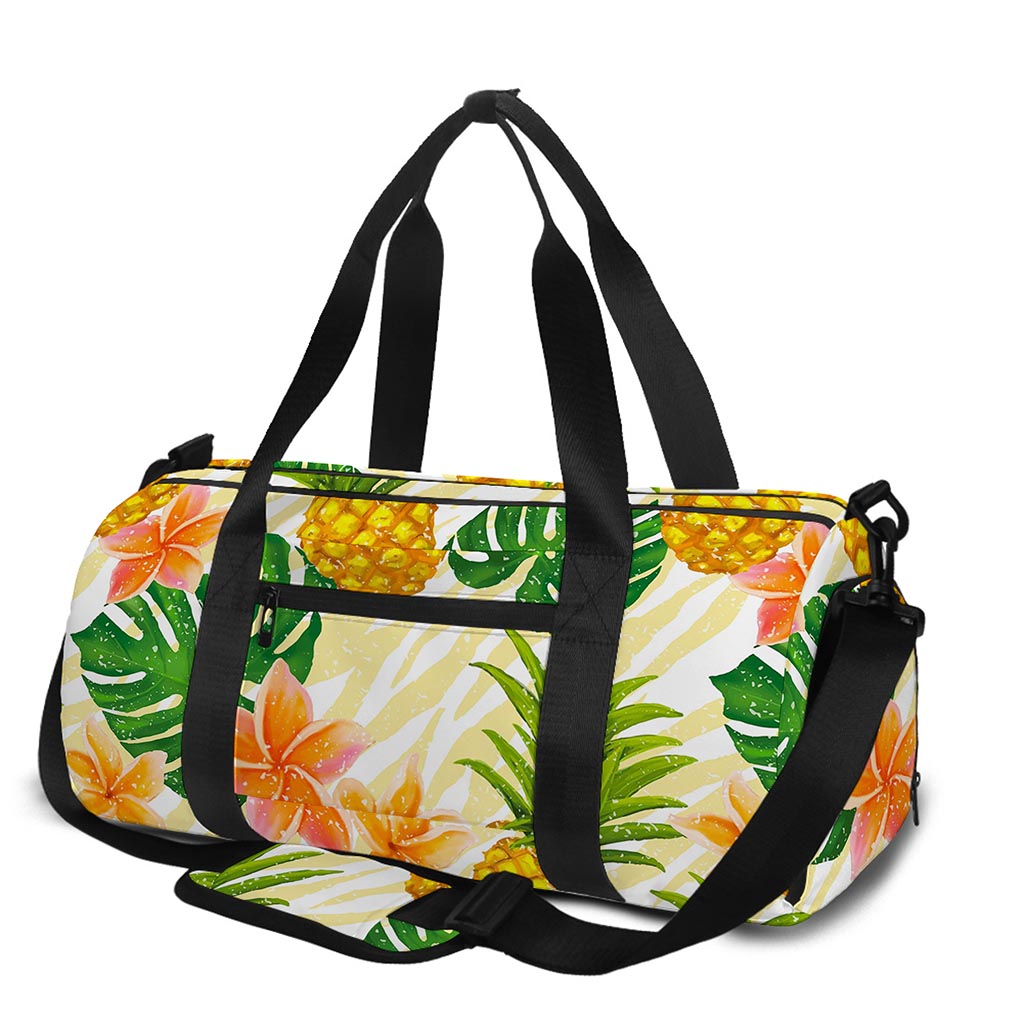Beige Zebra Pineapple Pattern Print Gym Bag