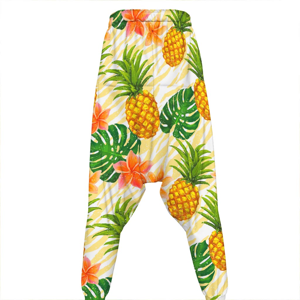 Beige Zebra Pineapple Pattern Print Hammer Pants